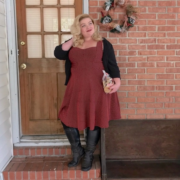 Torrid Black Red Polka Dot A-Line Sweetheart Retro 50s Midi Dress 3X - Picture 3 of 6